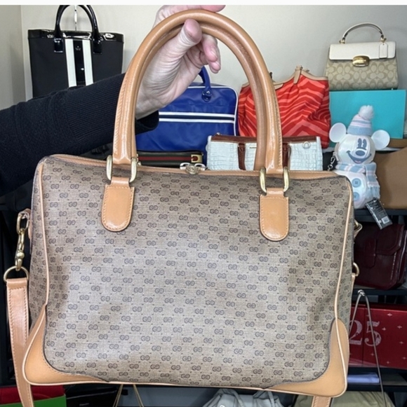 Gucci VINTAGE Boston Micro GG Pattern Brown and Tan Satchel COA - Picture 4 of 14
